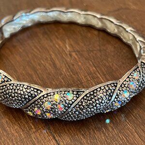 Y2K Silver Tone Crystal Statement Vintage Bangle Bracelet (AB rhinestones)